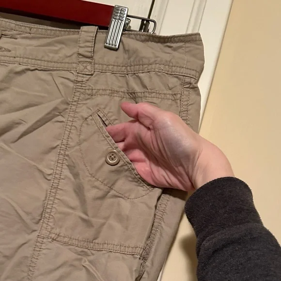 Light Taupe Cargo Capris with Drawstring Hem - Picture 3 of 11